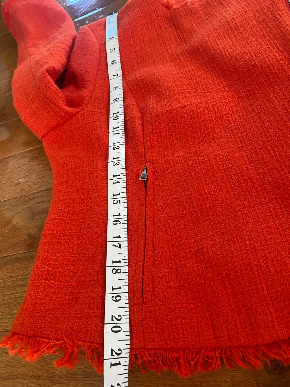 J.Crew Size 16 Vibrant Red/Orange Tweed Fringe Moto Jacket Asymmetrical Zip